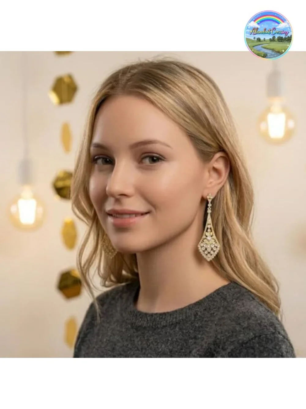 Dangle Bridal Earrings 2.75 Inch Gold Plated Cubic Zirconia Drop Earrings for